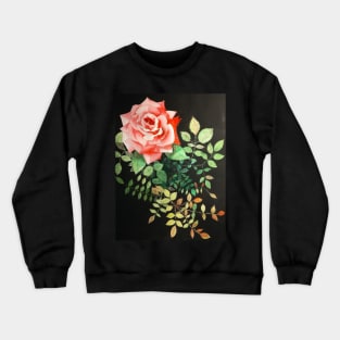 Pink rose watercolor painting with rose leaves and a dark background Crewneck Sweatshirt